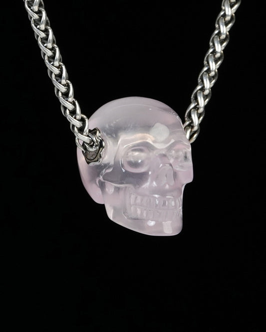 Skullis Signature Rose Quartz Gem Skull Pendant or Necklace, Hand Carved, for Women & Men - ZR19900189