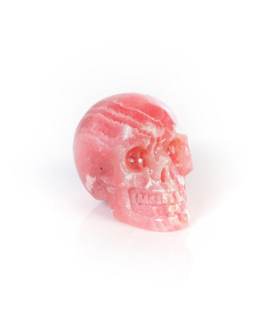 0.7" Rhodochrosite Hand Carved Gem Skull, Skullis Realistic - 9900192
