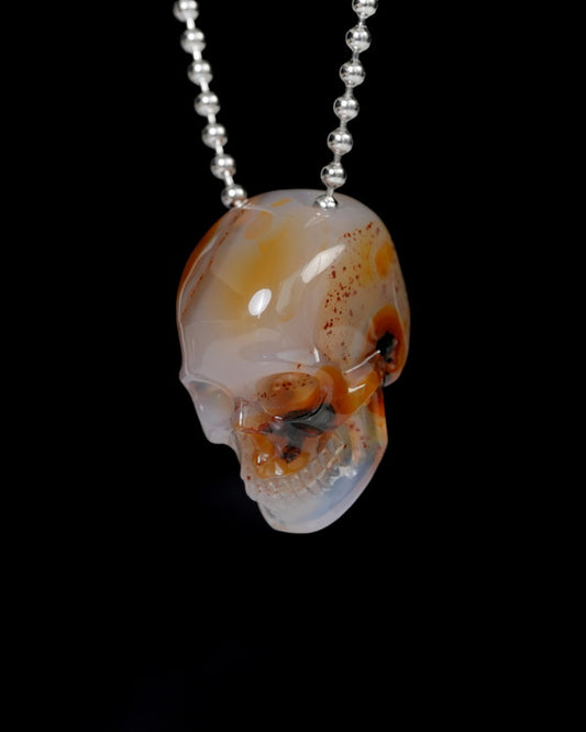 Hollow Essence - Gem Skull Pendant Necklace of Agate Carved Hollow Skull - 9900216