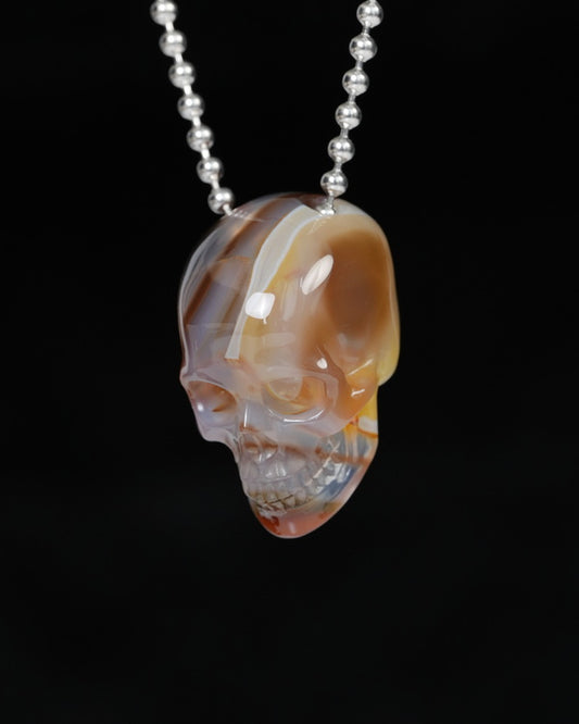 Hollow Essence - Gem Skull Pendant Necklace of Agate Carved Hollow Skull - 9900217