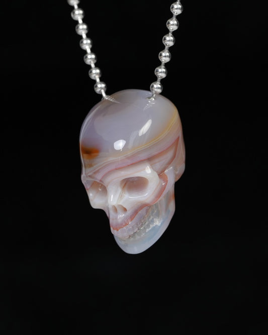Hollow Essence - Gem Skull Pendant Necklace of Agate Carved Hollow Skull - 9900218
