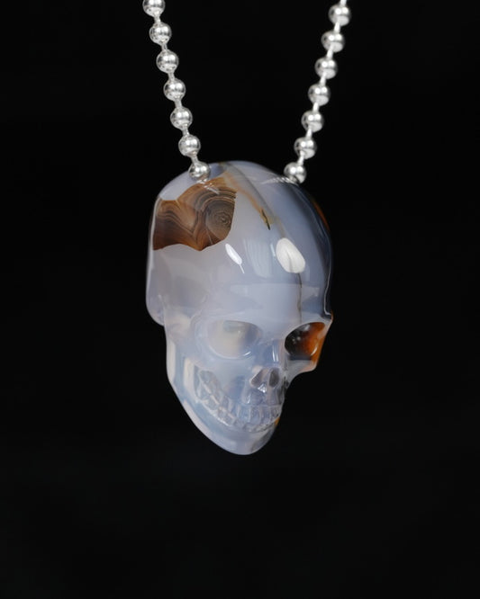 Hollow Essence - Gem Skull Pendant Necklace of Agate Carved Hollow Skull - 9900219