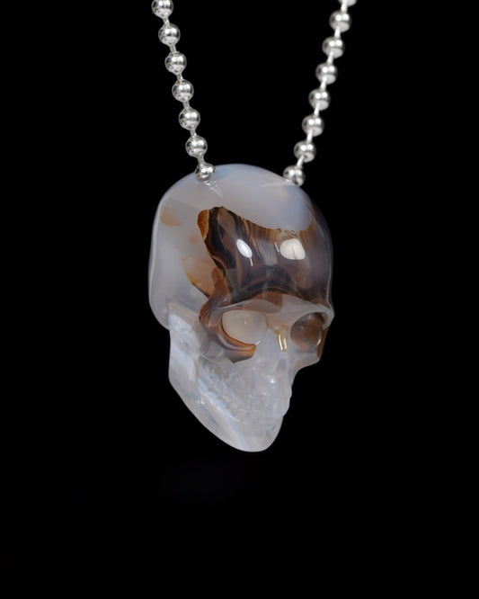 Hollow Essence - Gem Skull Pendant Necklace of Agate Carved Hollow Skull - 9900220