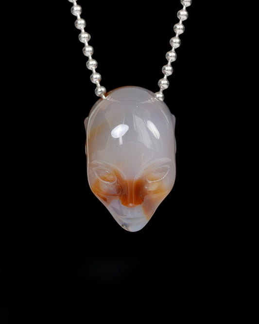 Hollow Essence - Gem Skull Pendant Necklace of Agate Carved Hollow Elf - 9900224