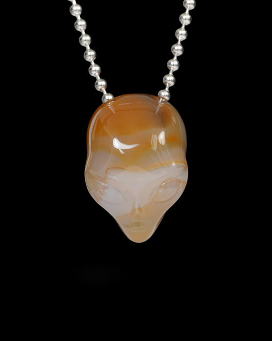 Hollow Essence - Gem Skull Pendant Necklace of Agate Carved Hollow Alien - 9900254