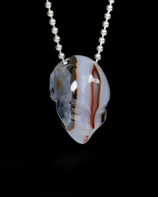 Hollow Essence - Gem Skull Pendant Necklace of Agate Carved Hollow Elf - 9900257