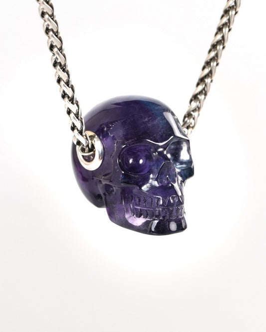 Skullis Signature Fluorite Gem Skull Pendant or Necklace, Hand Carved, for Women & Men - ZR19900266