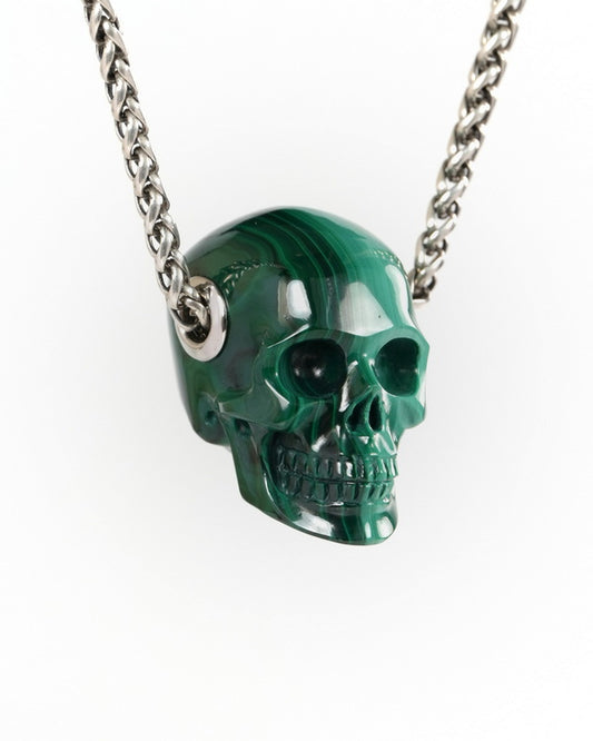 Skullis Signature Malachite Gem Skull Pendant or Necklace, Hand Carved, for Women & Men - 9900267