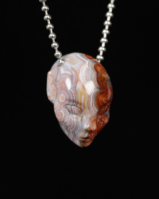 Hollow Essence - Gem Skull Pendant Necklace of Red Crazy Lace Agate Carved Hollow Elf - ZR19900282