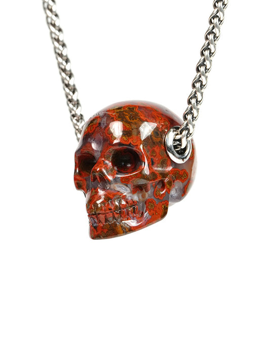 Skullis Signature Red Desert Agate Gem Skull Pendant or Necklace, Hand Carved, for Women & Men - 9900305