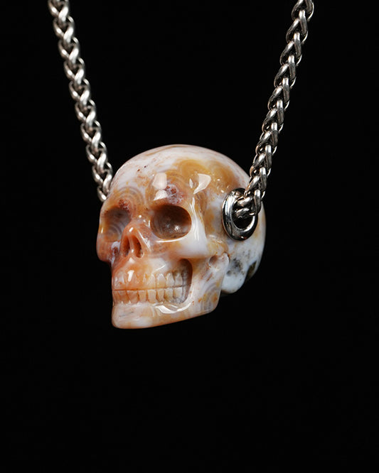 Skullis Signature Ocean Jasper Gem Skull Pendant or Necklace, Hand Carved, for Women & Men - 9900307