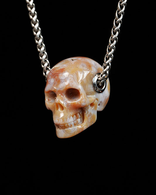 Skullis Signature Ocean Jasper Gem Skull Pendant or Necklace, Hand Carved, for Women & Men - 9900308