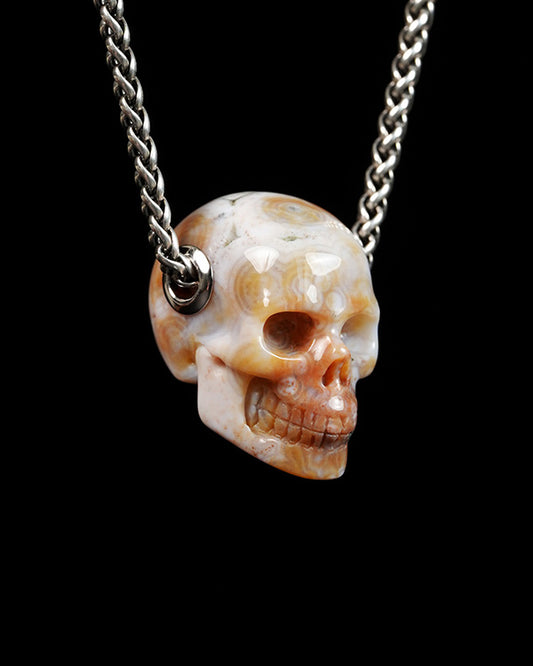 Skullis Signature Ocean Jasper Gem Skull Pendant or Necklace, Hand Carved, for Women & Men - 9900309