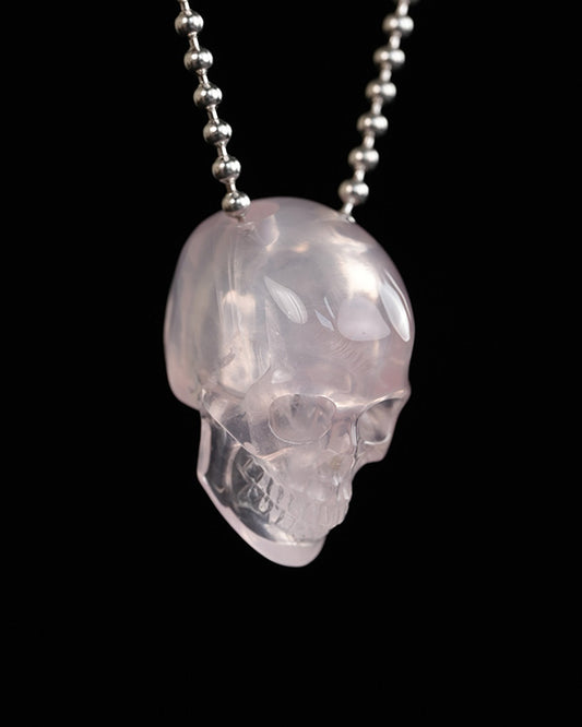 Hollow Essence - Gem Skull Pendant Necklace of Rose Quartz Carved Hollow Skull - Y9900316