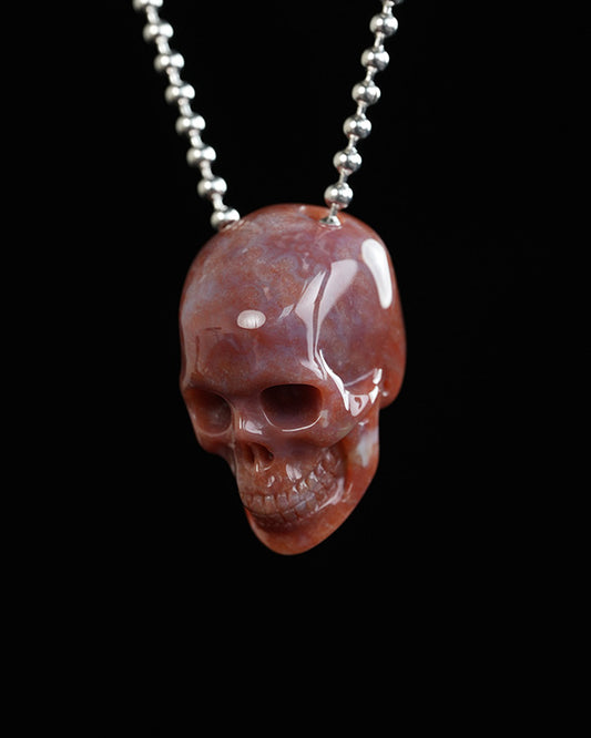 Hollow Essence - Gem Skull Pendant Necklace of Indian Agate Carved Hollow Skull - Y9900321