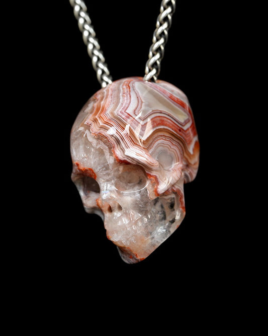 Hollow Essence - Gem Skull Pendant Necklace of Red Crazy Lace Agate Carved Hollow Skull - Y9900327