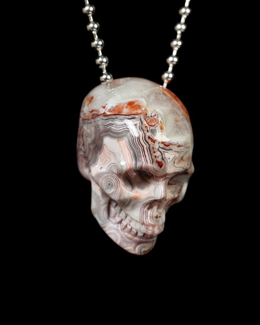 Hollow Essence - Gem Skull Pendant Necklace of Red Crazy Lace Agate Carved Hollow Skull - Y9900328