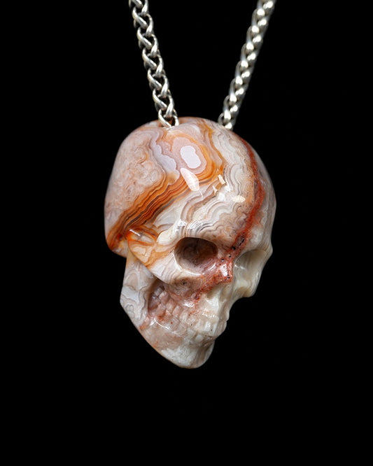 Hollow Essence - Gem Skull Pendant Necklace of Red Crazy Lace Agate Carved Hollow Skull - Y9900329
