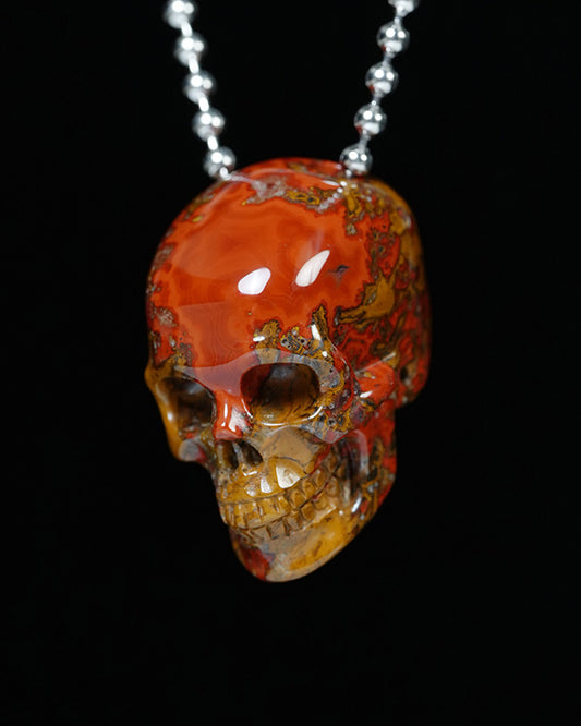 Hollow Essence - Gem Skull Pendant Necklace of Red Desert Agate Carved Hollow Skull - Y9900333