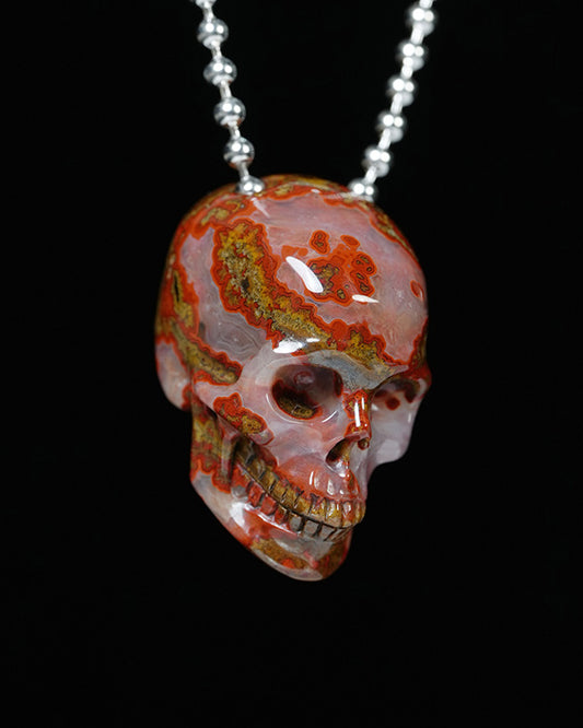 Hollow Essence - Gem Skull Pendant Necklace of Red Desert Agate Carved Hollow Skull - Y9900334