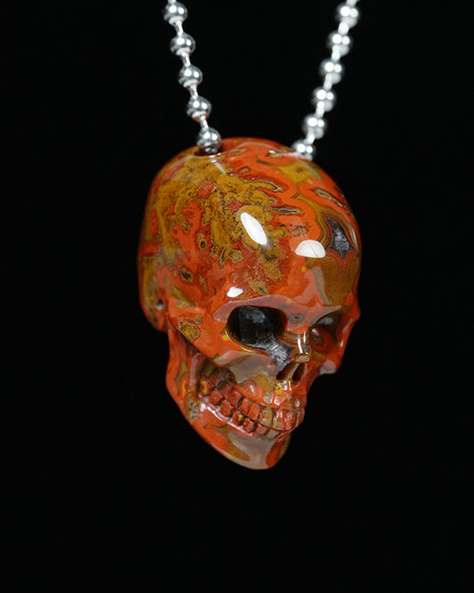 Hollow Essence - Gem Skull Pendant Necklace of Red Desert Agate Carved Hollow Skull - Y9900335