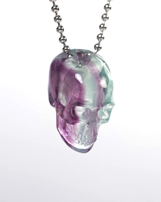 Hollow Essence - Gem Skull Pendant Necklace of Fluorite Carved Hollow Skull - Y9900336
