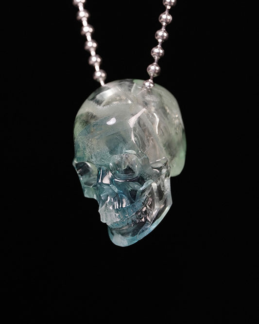Hollow Essence - Gem Skull Pendant Necklace of Fluorite Carved Hollow Skull - Y9900337