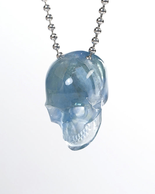 Hollow Essence - Gem Skull Pendant Necklace of Fluorite Carved Hollow Skull - Y9900338