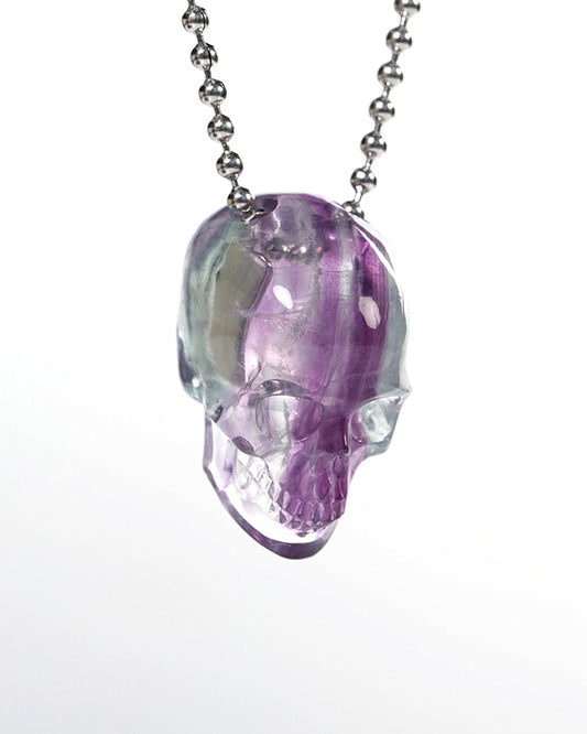 Hollow Essence - Gem Skull Pendant Necklace of Fluorite Carved Hollow Skull - Y9900339