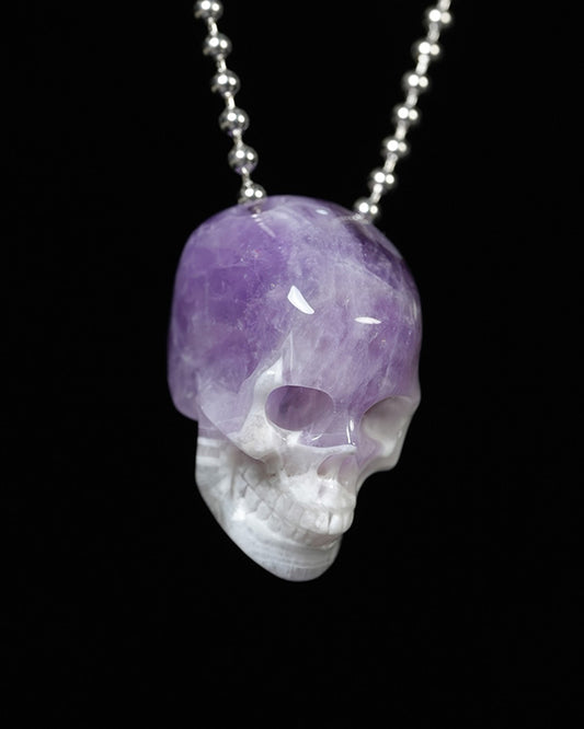 Hollow Essence - Gem Skull Pendant Necklace of Dream Chevron Amethyst Carved Hollow Skull - Y9900340
