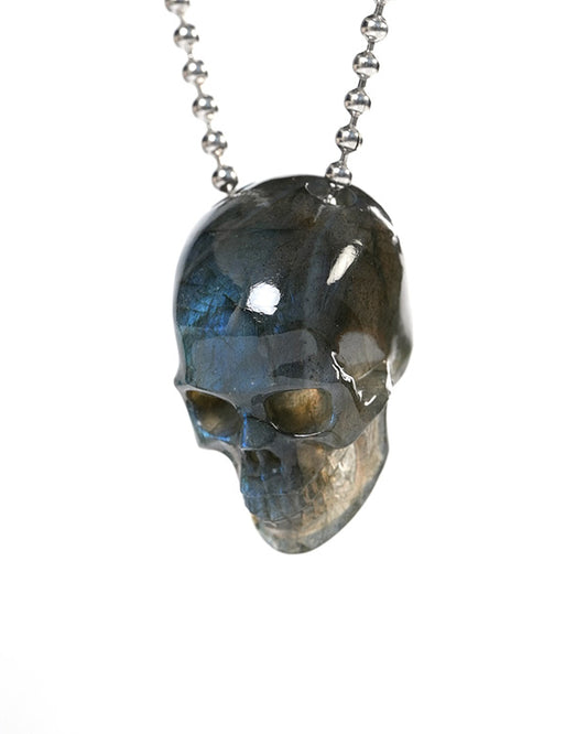 Hollow Essence - Gem Skull Pendant Necklace of Labradorite Carved Hollow Skull - Y9900345