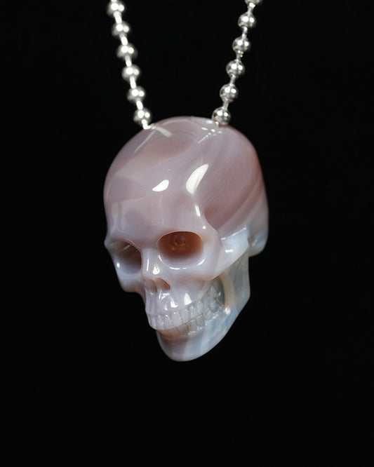 Hollow Essence - Gem Skull Pendant Necklace of Mozambique Agate Carved Hollow Skull - Y9900348