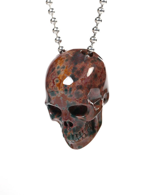 Hollow Essence - Gem Skull Pendant Necklace of Bloodstone Carved Hollow Skull - Y9900349