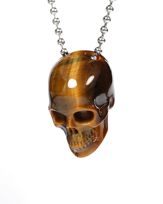 Hollow Essence - Gem Skull Pendant Necklace of Gold Tiger's Eye Carved Hollow Skull - Y9900350