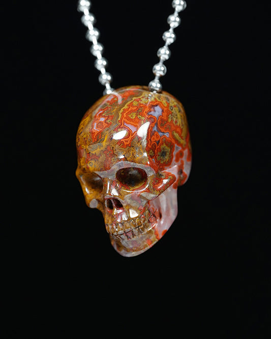 Hollow Essence - Gem Skull Pendant Necklace of Red Desert Agate Carved Hollow Skull - Y9900352