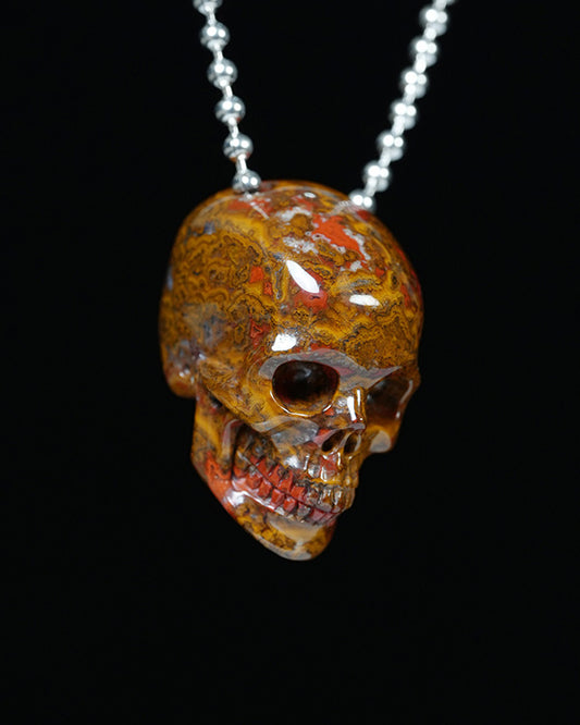 Hollow Essence - Gem Skull Pendant Necklace of Red Desert Agate Carved Hollow Skull - Y9900353