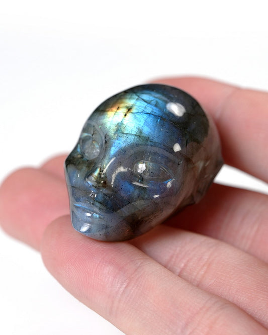 Hollow Essence - Gem Skull Pendant Necklace of Labradorite Carved Hollow Elf - Y9900354
