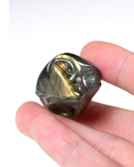 Hollow Essence - Gem Skull Pendant Necklace of Labradorite Carved Hollow Alien - Y9900355