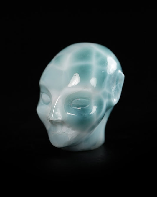 1.1" Larimar Hand Carved Gem Elf, Skullis Realistic - 9900360