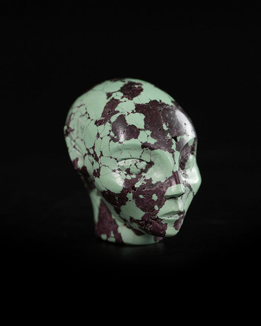 1.0" Spiderweb Turquoise (Matrix Turquoise) Hand Carved Gem Elf, Skullis Realistic - 9900361