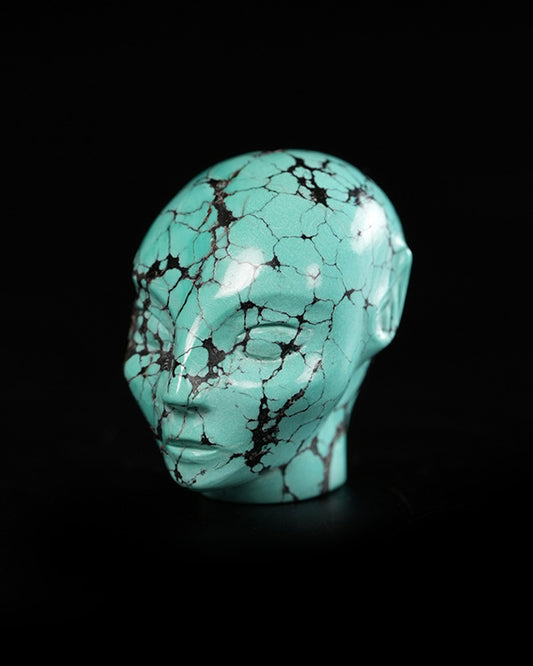 1.0" Spiderweb Turquoise (Matrix Turquoise) Hand Carved Gem Elf, Skullis Realistic - 9900363