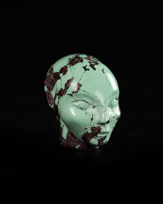 0.8" Spiderweb Turquoise (Matrix Turquoise) Hand Carved Gem Elf, Skullis Realistic - 9900364