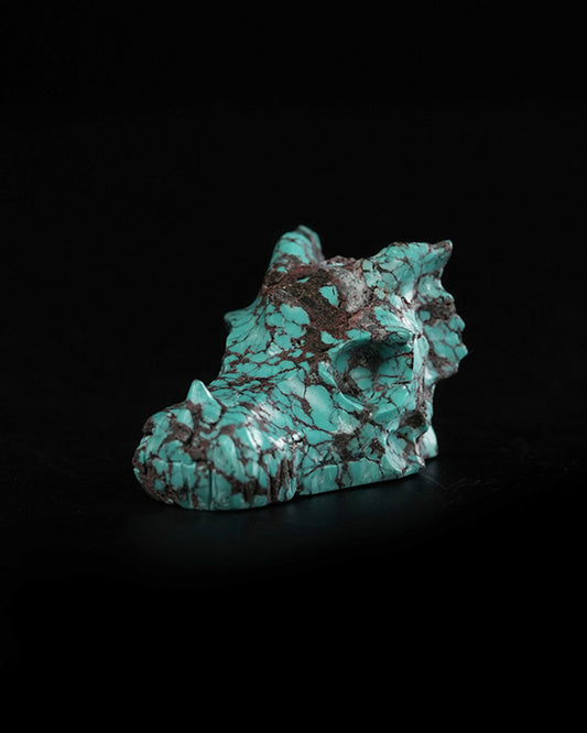 1.5" Spiderweb Turquoise (Matrix Turquoise) Hand Carved Gem Dragon Skull, Skullis Realistic - 9900365
