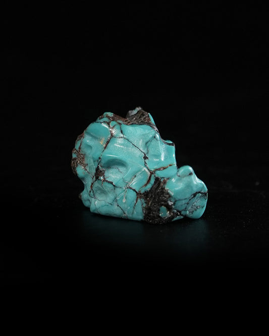0.6" Spiderweb Turquoise (Matrix Turquoise) Hand Carved Gem Dragon Skull, Skullis Realistic - 9900366