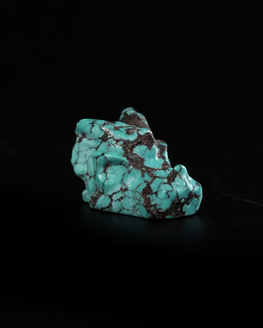 0.6" Spiderweb Turquoise (Matrix Turquoise) Hand Carved Gem Dragon Skull, Skullis Realistic - 9900368