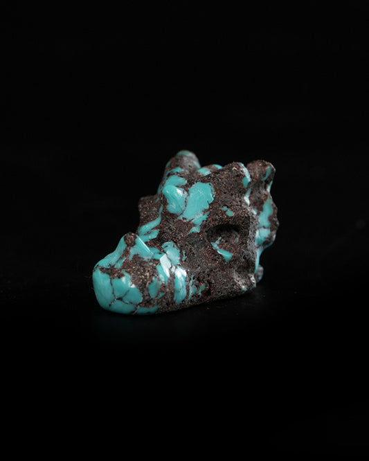 0.6" Spiderweb Turquoise (Matrix Turquoise) Hand Carved Gem Dragon Skull, Skullis Realistic - 9900369