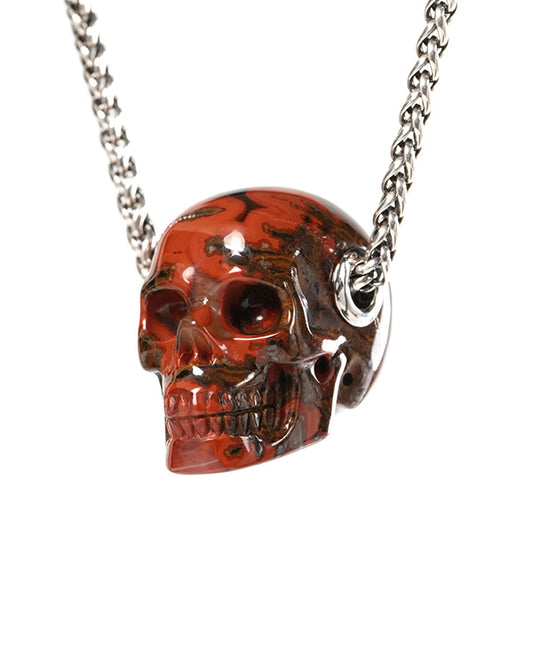Skullis Signature Red Desert Agate Gem Skull Pendant or Necklace, Hand Carved, for Women & Men - 9900376