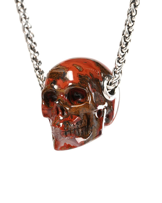 Skullis Signature Red Desert Agate Gem Skull Pendant or Necklace, Hand Carved, for Women & Men - 9900377