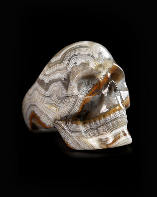 Vein of Life - Gem Skull Ring of Red Crazy Lace Agate Carved Skull, US size 9 - 9900417
