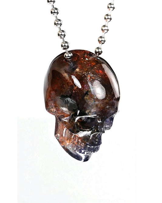 Hollow Essence - Gem Skull Pendant Necklace of Iolite Carved Hollow Skull - Y9900418